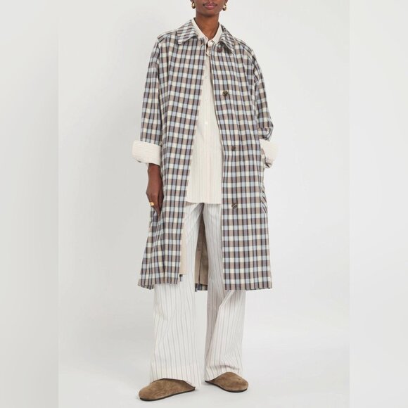 The Row Tavishina Checked Silk-blend Coat Beige by The Row - Picture 1 of 10